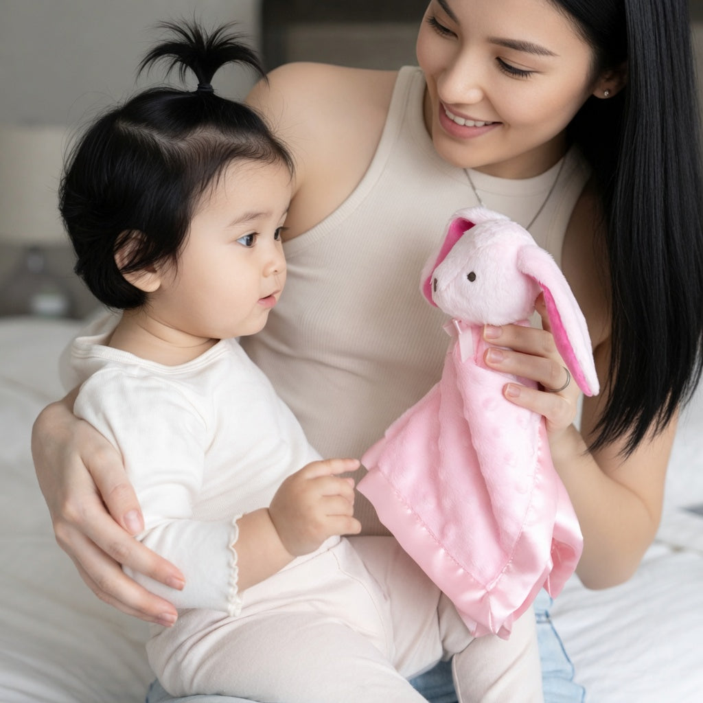 Pink Bunny Lovey Blanket | Baby Shower Gift | SweetPea PlushAura