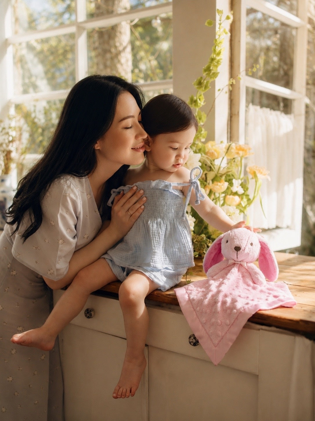 Pink Bunny Lovey Blanket | Baby Shower Gift | SweetPea PlushAura