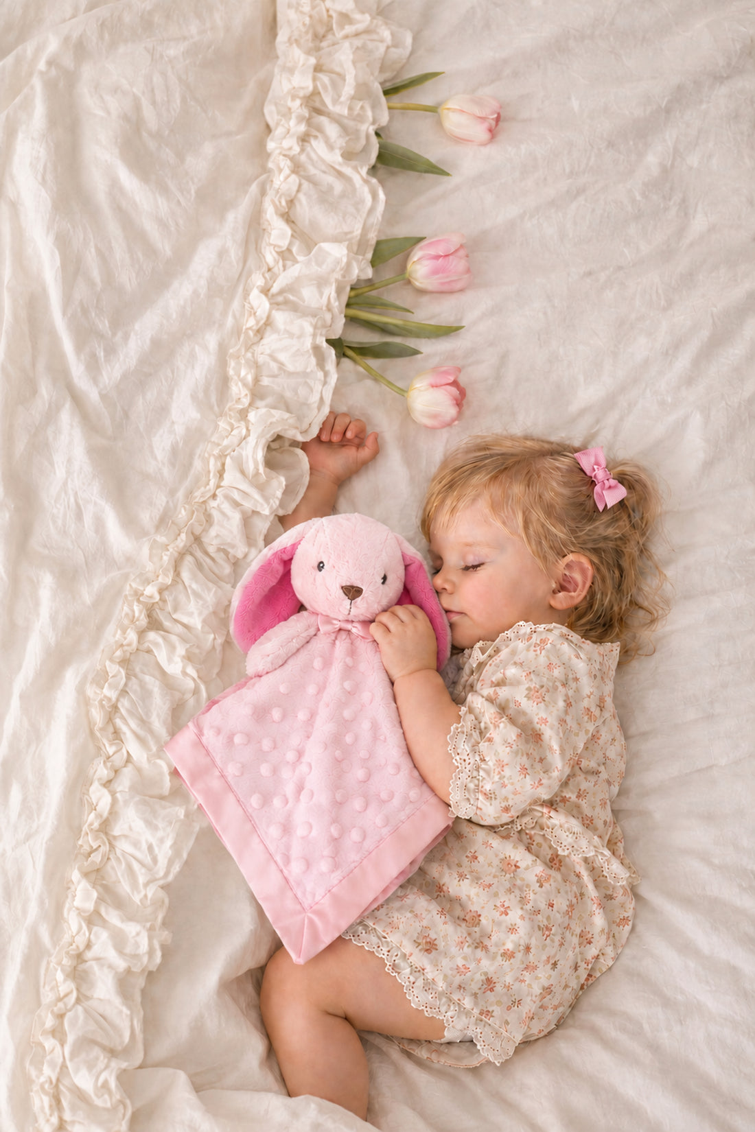 Pink Bunny Lovey Blanket | OEKO-TEX® STANDARD 100 certified fabric | Baby Shower Gift | SweetPea Universe PlushAura