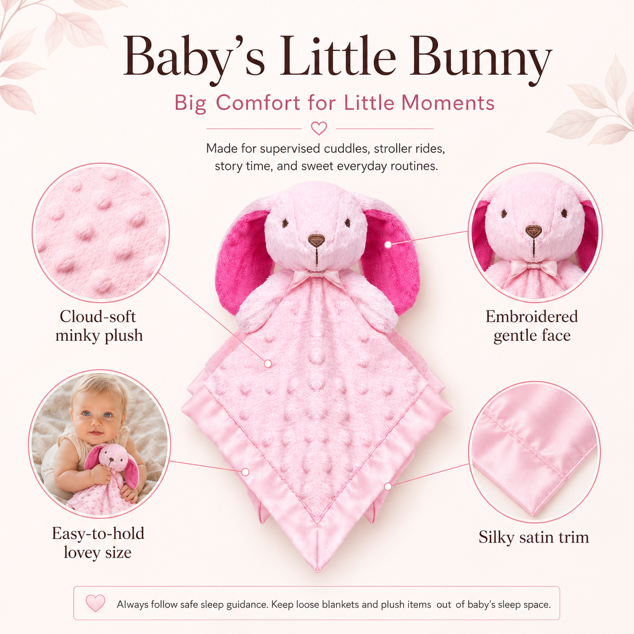 Pink Bunny Lovey Blanket | Baby Shower Gift | SweetPea PlushAura
