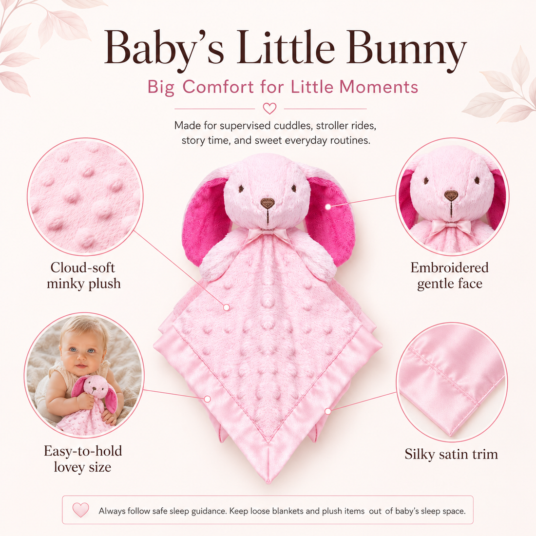 Pink Bunny Lovey Blanket | Baby Shower Gift | SweetPea PlushAura