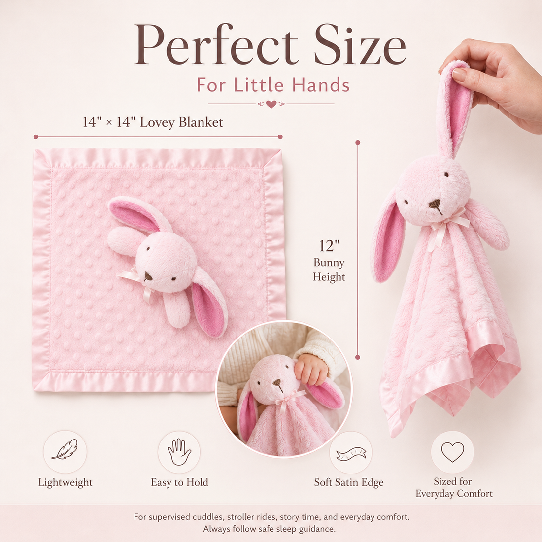Pink Bunny Lovey Blanket | Baby Shower Gift | SweetPea PlushAura